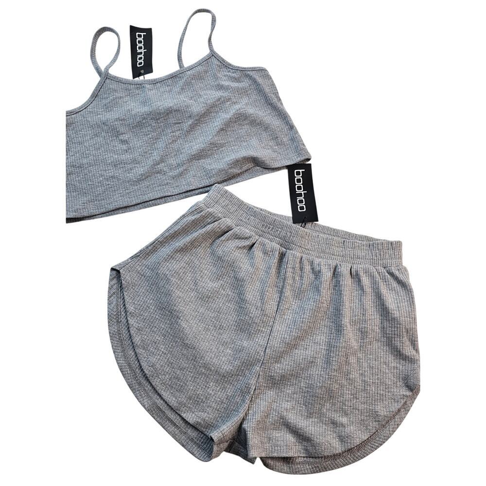 NWT boohoo ribbed grey cheeky crop top lounge pajama set sexy grey sz 6 M NEW